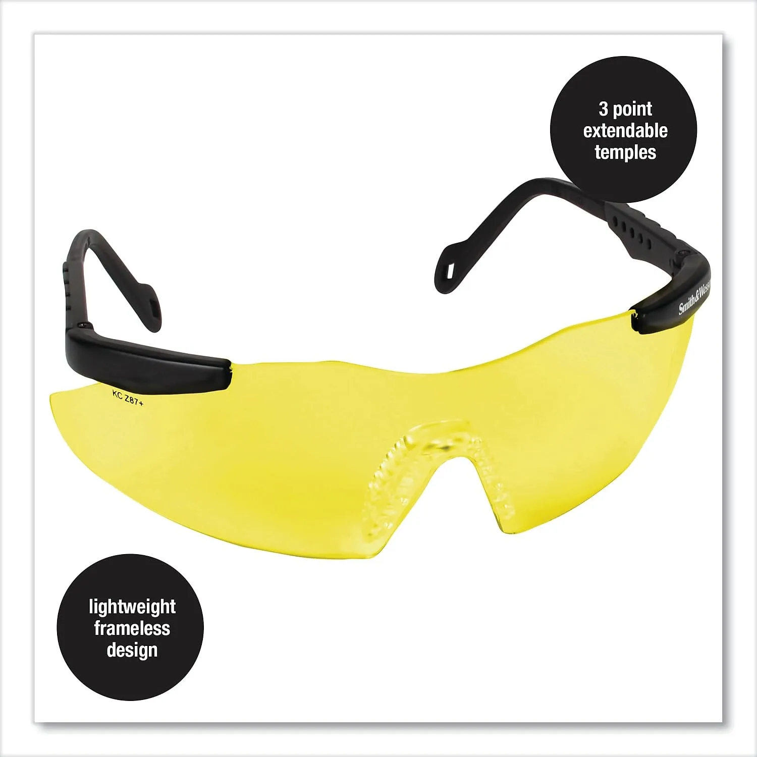 Smith & Wesson 19826 Magnum 3G Safety Eyewear, Polycarbonate Anti-Scratch Lenses, One Size, Black Nylon Frame, Amber