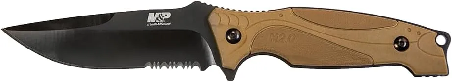Smith & Wesson M&P M2.0 9in S.S. Full Tang Thin Fixed Blade Knife with 4in Drop Point Blade and Rubber FDE Handle