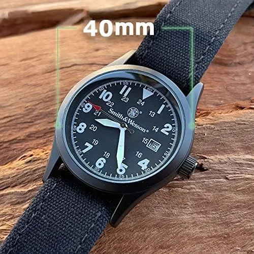 SMITH & WESSON Men's Military Watch with Interchangeable Canvas Straps, Water Resistant, Date Display