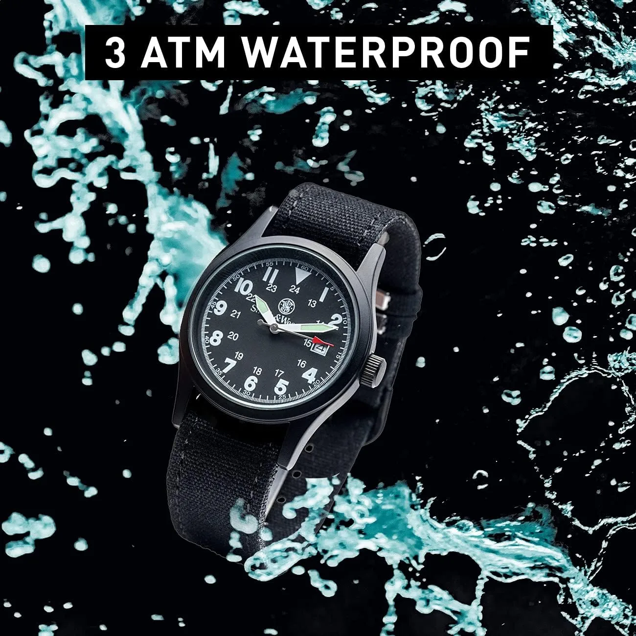 SMITH & WESSON Men's Military Watch with Interchangeable Canvas Straps, Water Resistant, Date Display