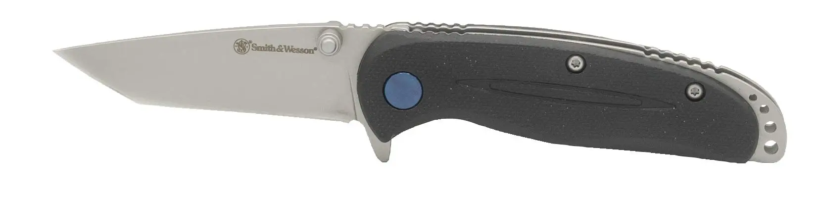 Smith & Wesson Nylon Blue 6in High Carbon S.S. Folding Knife with 2.75in Tanto Point Blade and Glassfilled Nylon Handle