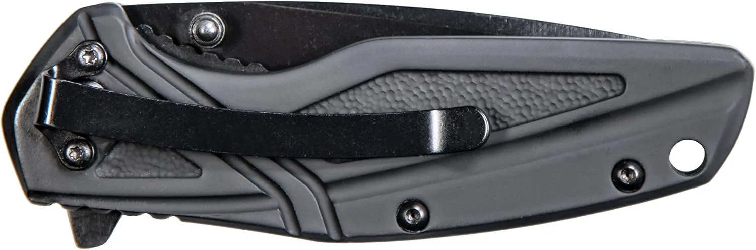 Smith & Wesson SW1101 6.89in Stainless Steel Folding Knife with 3in Drop Point Blade and Rubberized Handle for Outdoor
