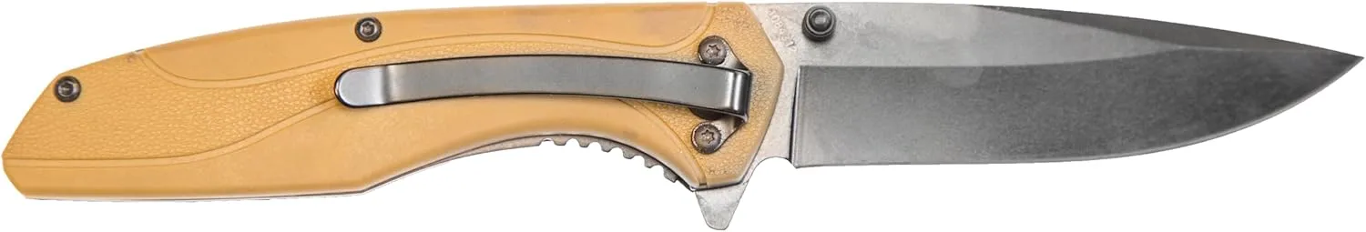 Smith & Wesson SW1103 8.07in Stainless Steel Folding Knife with 3.5in Drop Point Blade and FDE Nylon Handle for Outdoor