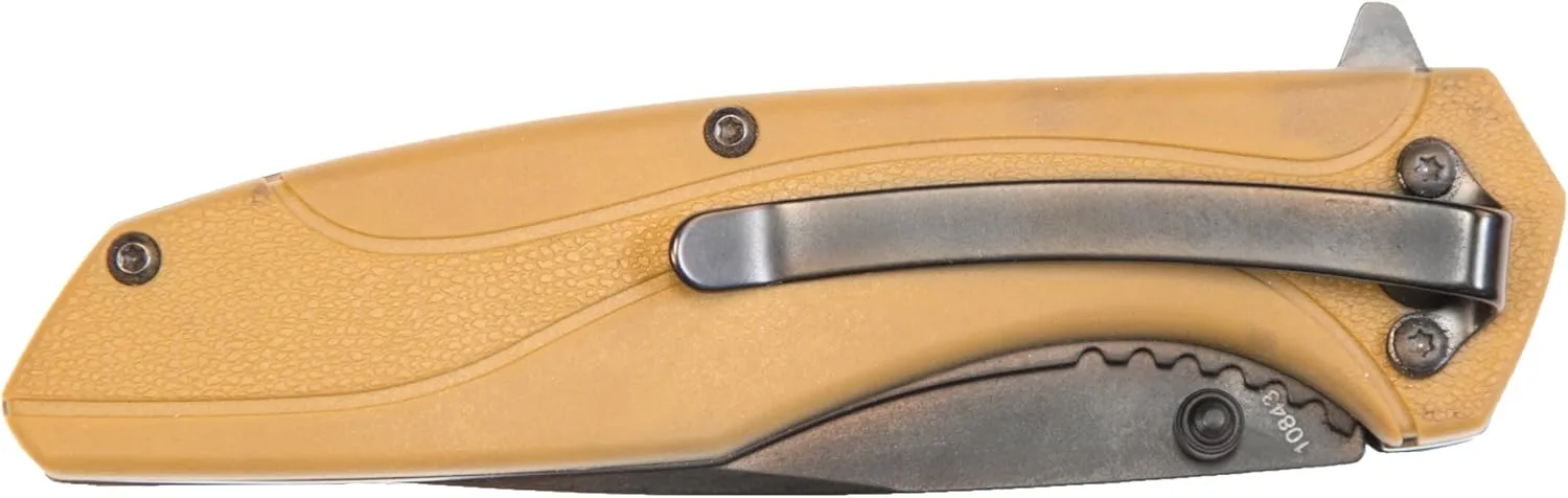 Smith & Wesson SW1103 8.07in Stainless Steel Folding Knife with 3.5in Drop Point Blade and FDE Nylon Handle for Outdoor
