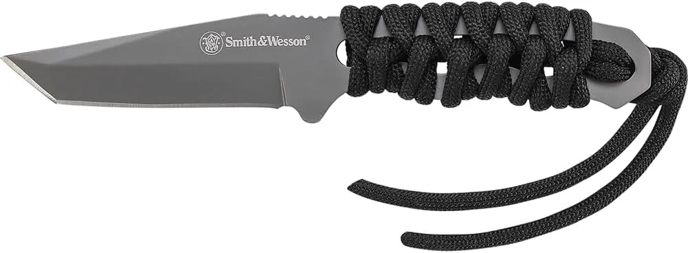 Smith & Wesson SW910TAM 5.9in High Carbon S.S. Full Tang Neck Knife with a 2.8in Tanto Blade and Paracord Handle for Outdoor