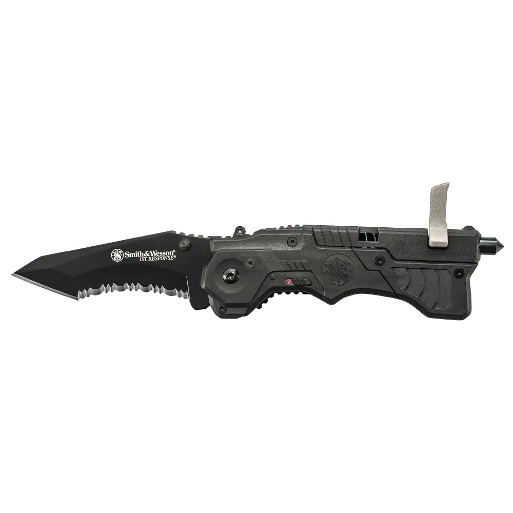 Smith & Wesson 1st Response SW911B 8.2in High Carbon S.S. Assisted Opening Knife with 3.4in Serrated Tanto Blade and Nylon