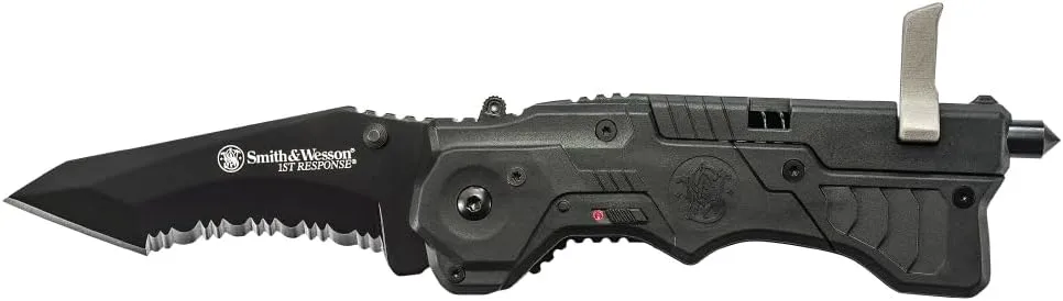 Smith & Wesson 1st Response SW911B 8.2in High Carbon S.S. Assisted Opening Knife with 3.4in Serrated Tanto Blade and Nylon