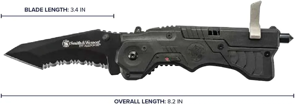 Smith & Wesson 1st Response SW911B 8.2in High Carbon S.S. Assisted Opening Knife with 3.4in Serrated Tanto Blade and Nylon