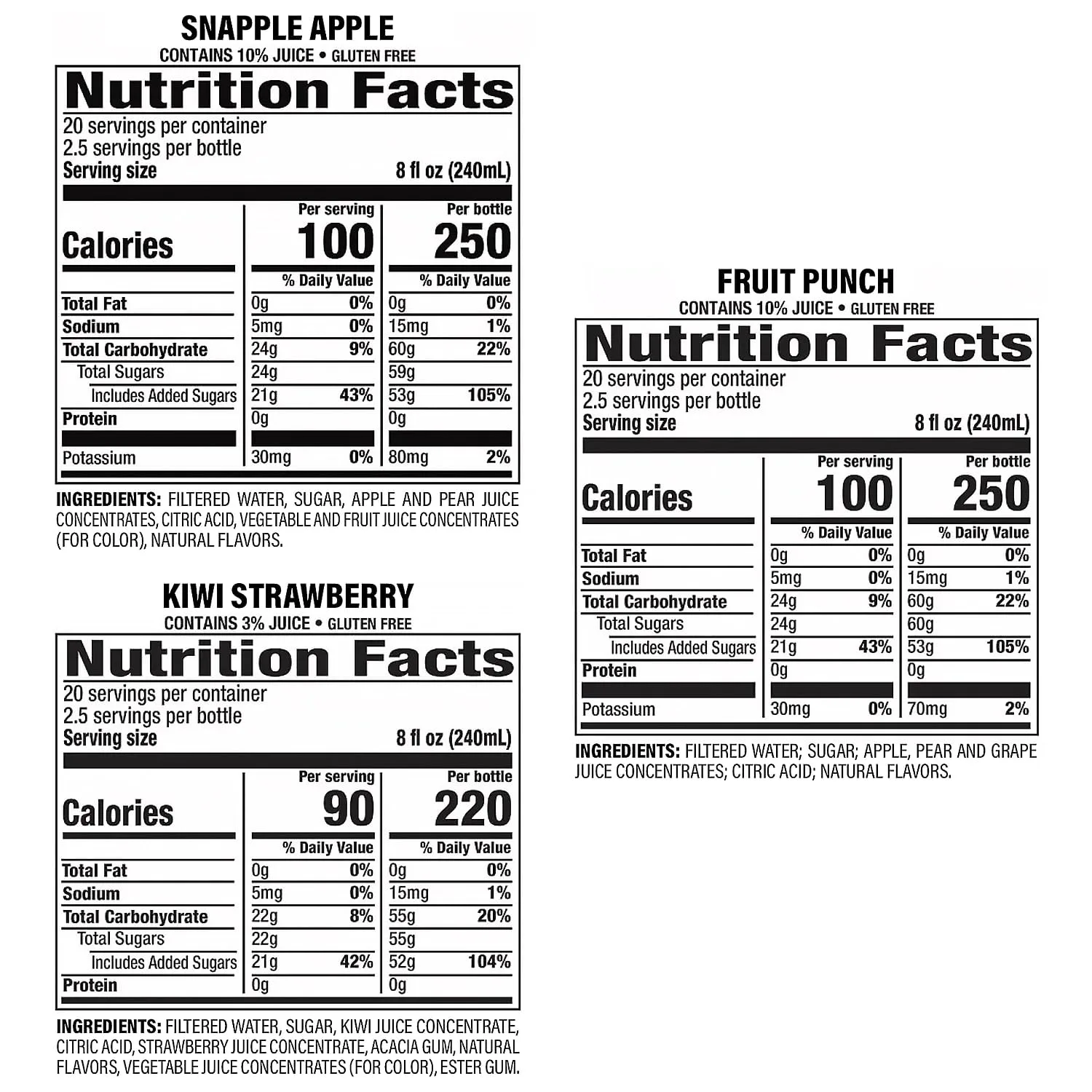 Snapple All Natural Juice Drink, 20 Oz Bottle, Pack Of 24 Bottles