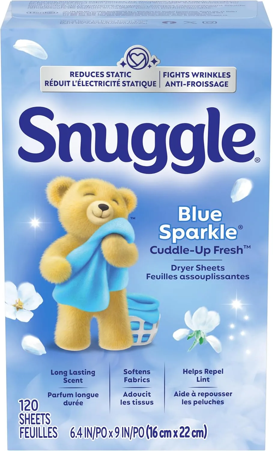 Snuggle Blue Sparkle Fabric Softener Dryer Sheets, 120 Count 120 Count (Pack of 1)