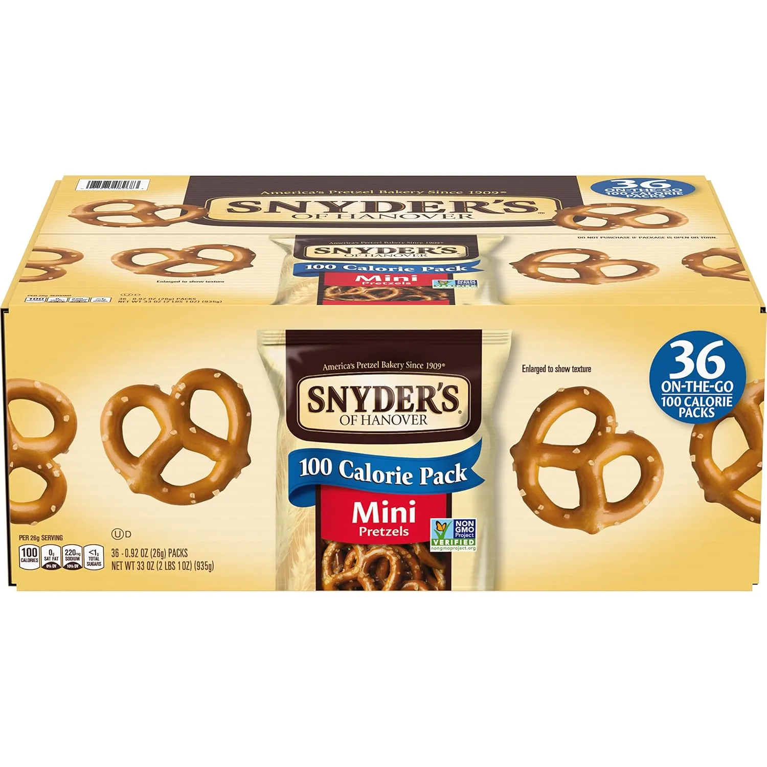 Snyder's of Hanover Mini Pretzels, 100 Calorie Individual Packs, 36 Ct 100 Calorie Minis Pack 0.92 Ounce (Pack of 36)