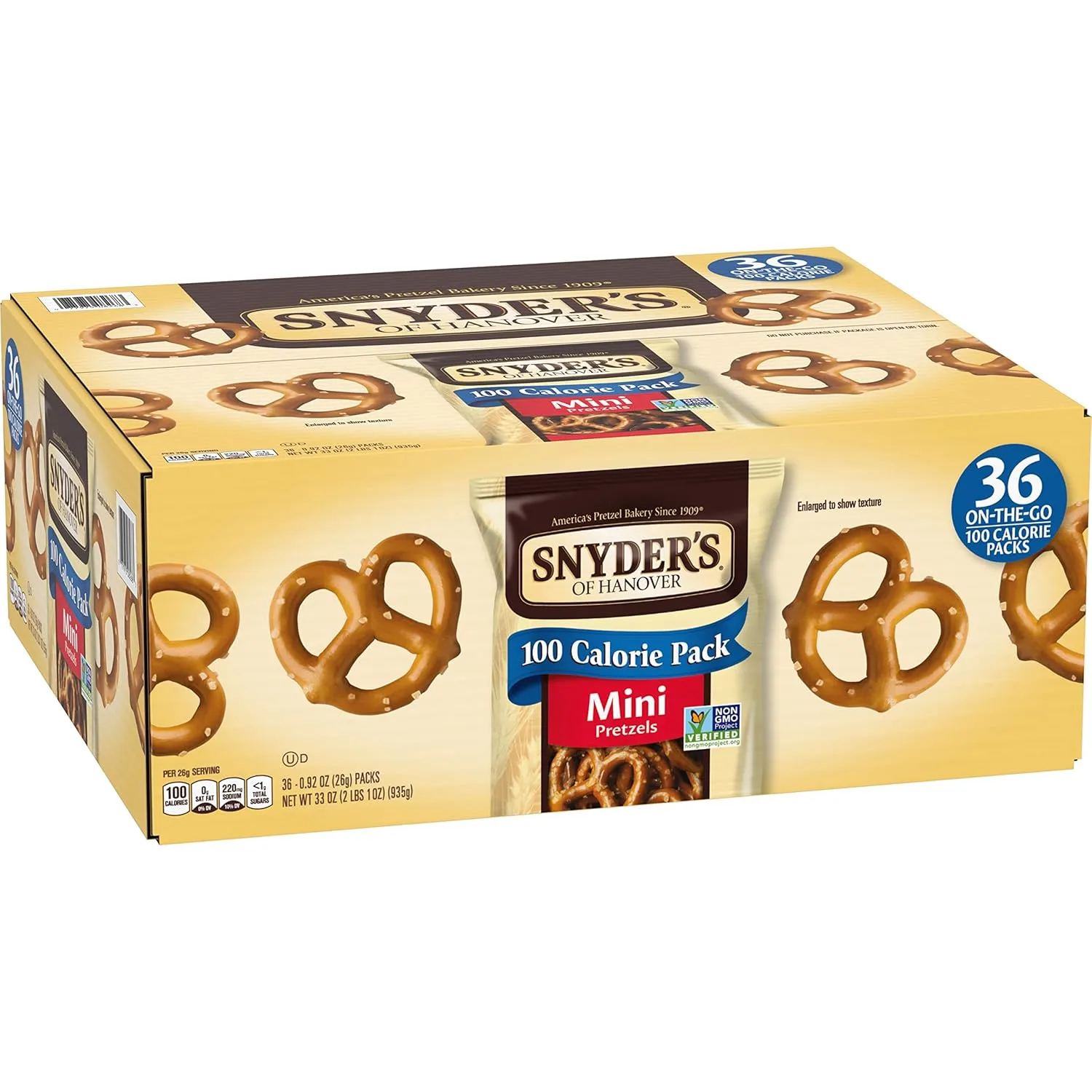 Snyder's of Hanover Mini Pretzels, 100 Calorie Individual Packs, 36 Ct 100 Calorie Minis Pack 0.92 Ounce (Pack of 36)