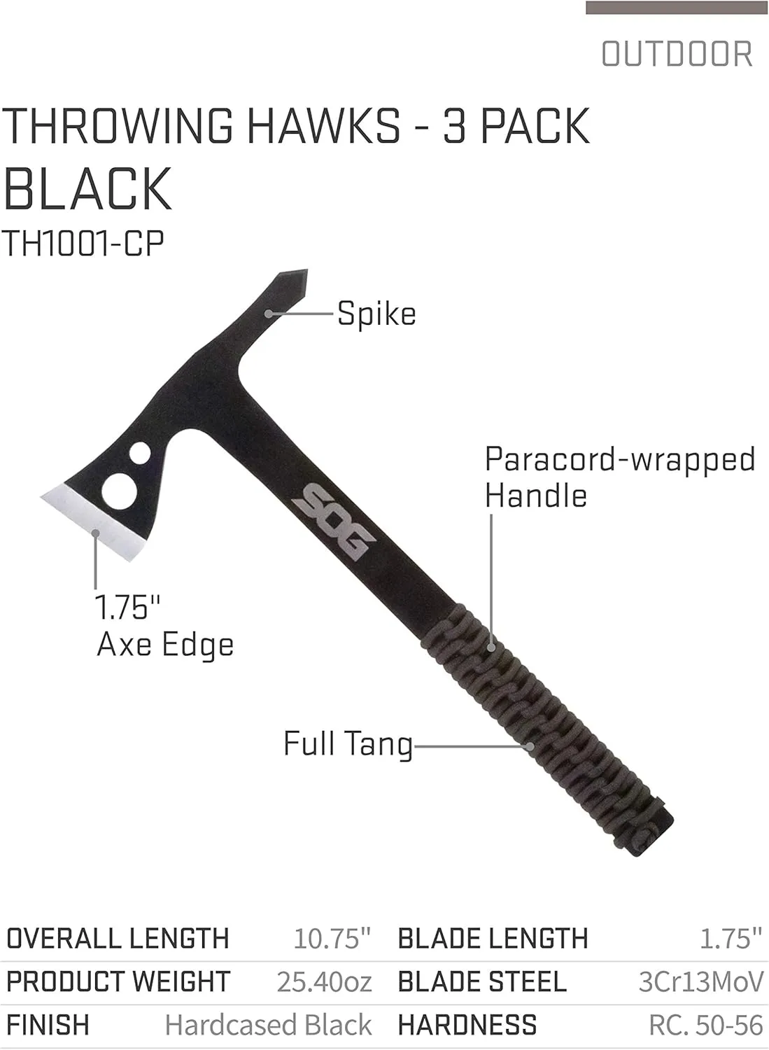 SOG 3-Pack Throwing Hawks & 18.25" Folding Survival Shovel with Saw Edge and Carry Cases Throwing Knives + Entrenching Tool