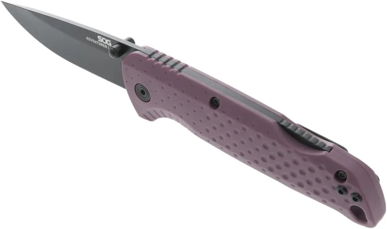 SOG Adventurer LB 3" Lightweight Portable Outdoor Folding Knife | CRYO 5CR15MOV Steel | GRN Handle - PURPLE/BLACK