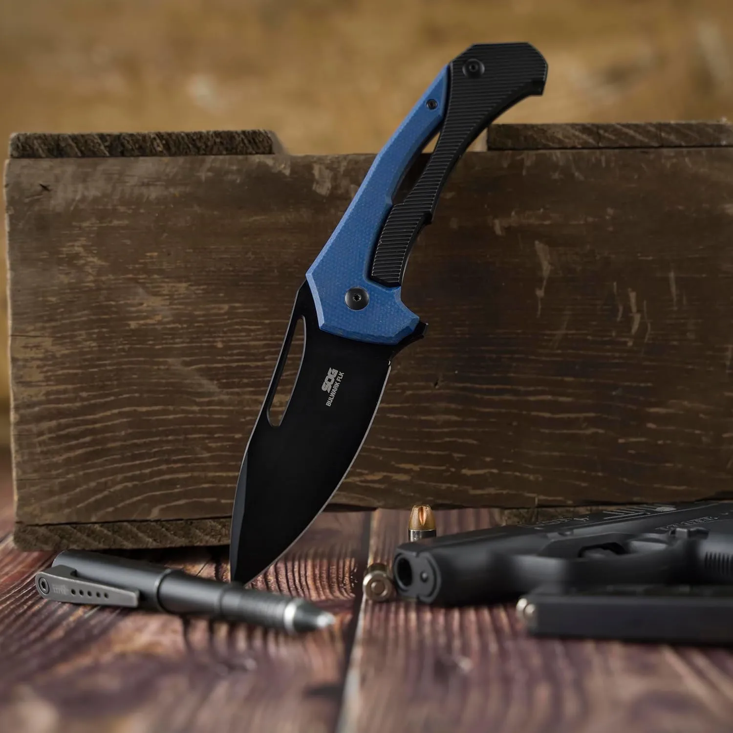 SOG Bulwark Folding Knife, D2 Steel PVD Finish, Micarta Handle