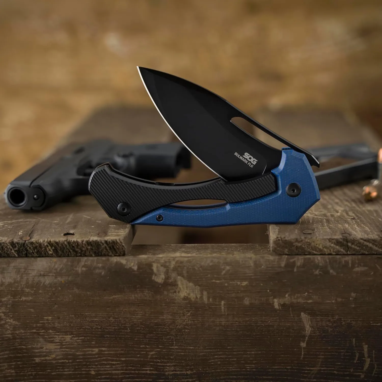 SOG Bulwark Folding Knife, D2 Steel PVD Finish, Micarta Handle