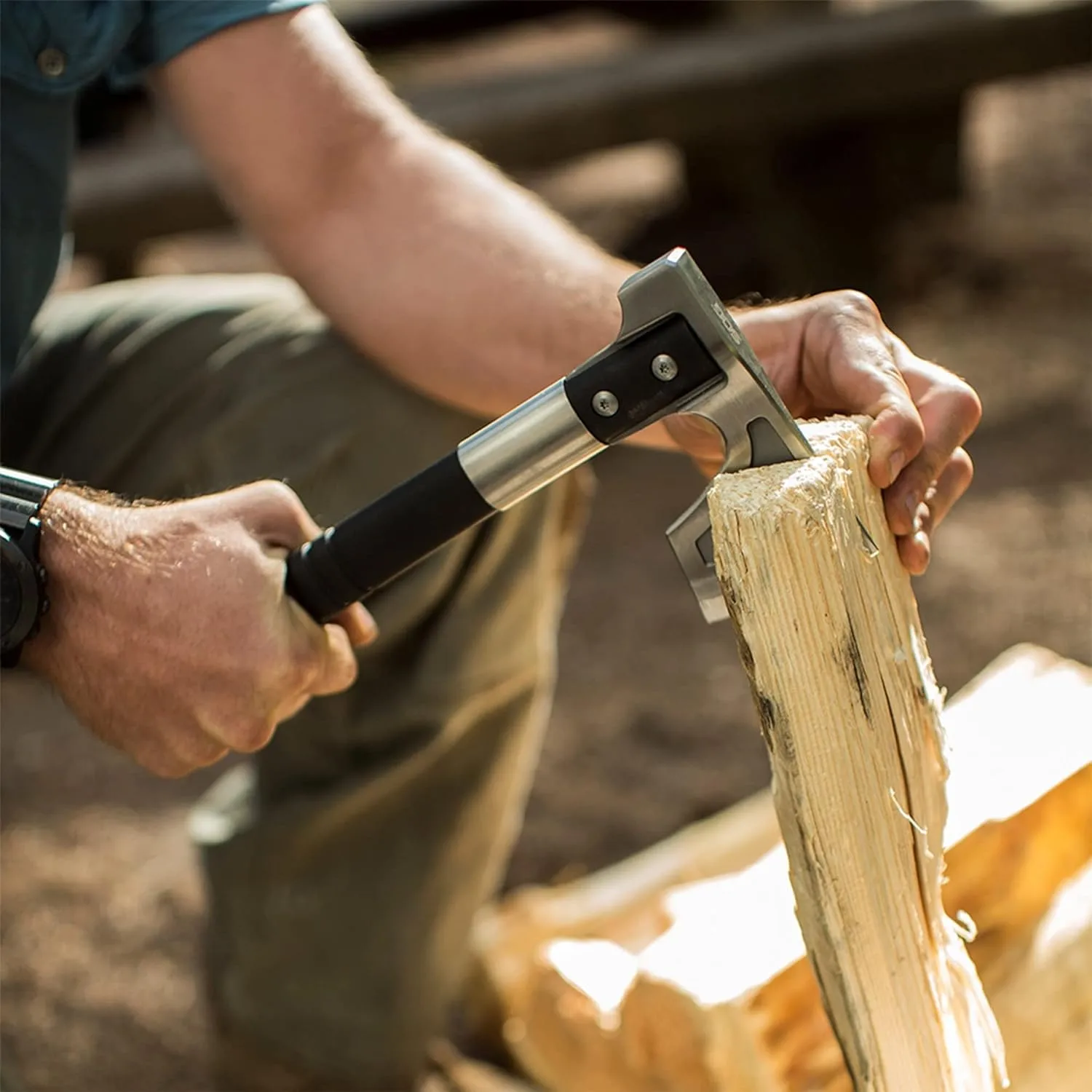 SOG Camp Axe- Compact Camping and Survival Hatchet/Hammer Tool with Sheath and 3.1 Inch Bushcraft Axe Edge (CH1001-CP)