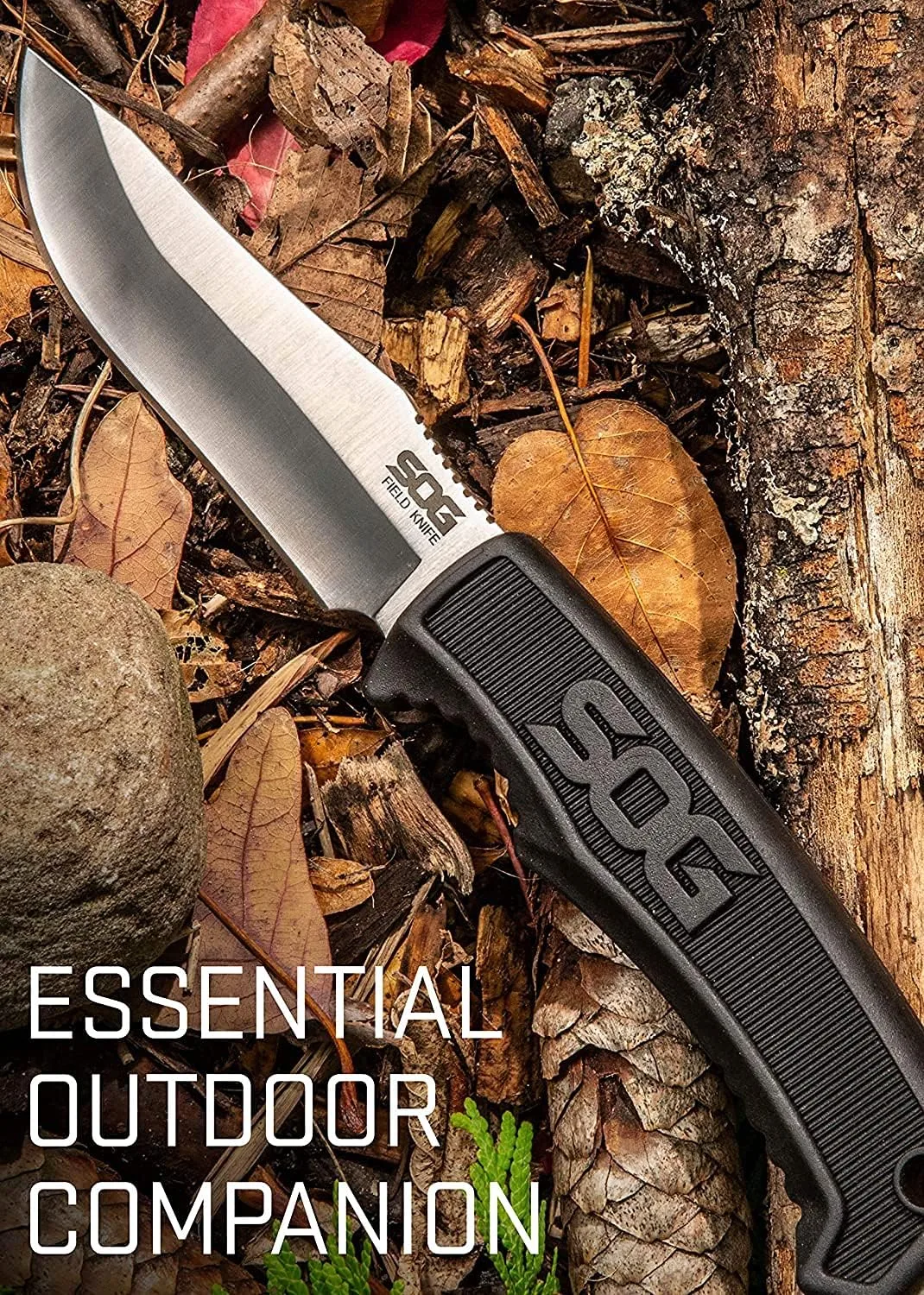 SOG Survival Knife with Sheath - Field Knife Fixed Blade Knives 4 Inch Tactical Knife and Bushcraft Knife withFull Tang