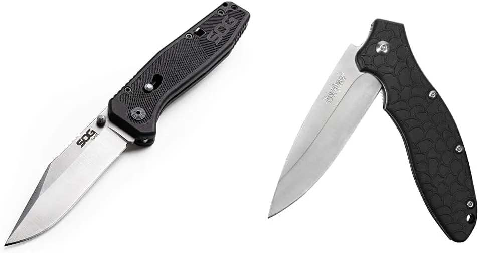 SOG Flare Folding and Pocket Knife Assisted Opening Tech Knife w/ 3.5 Inch Stainless Straight Edge Blade & Tactical Knife