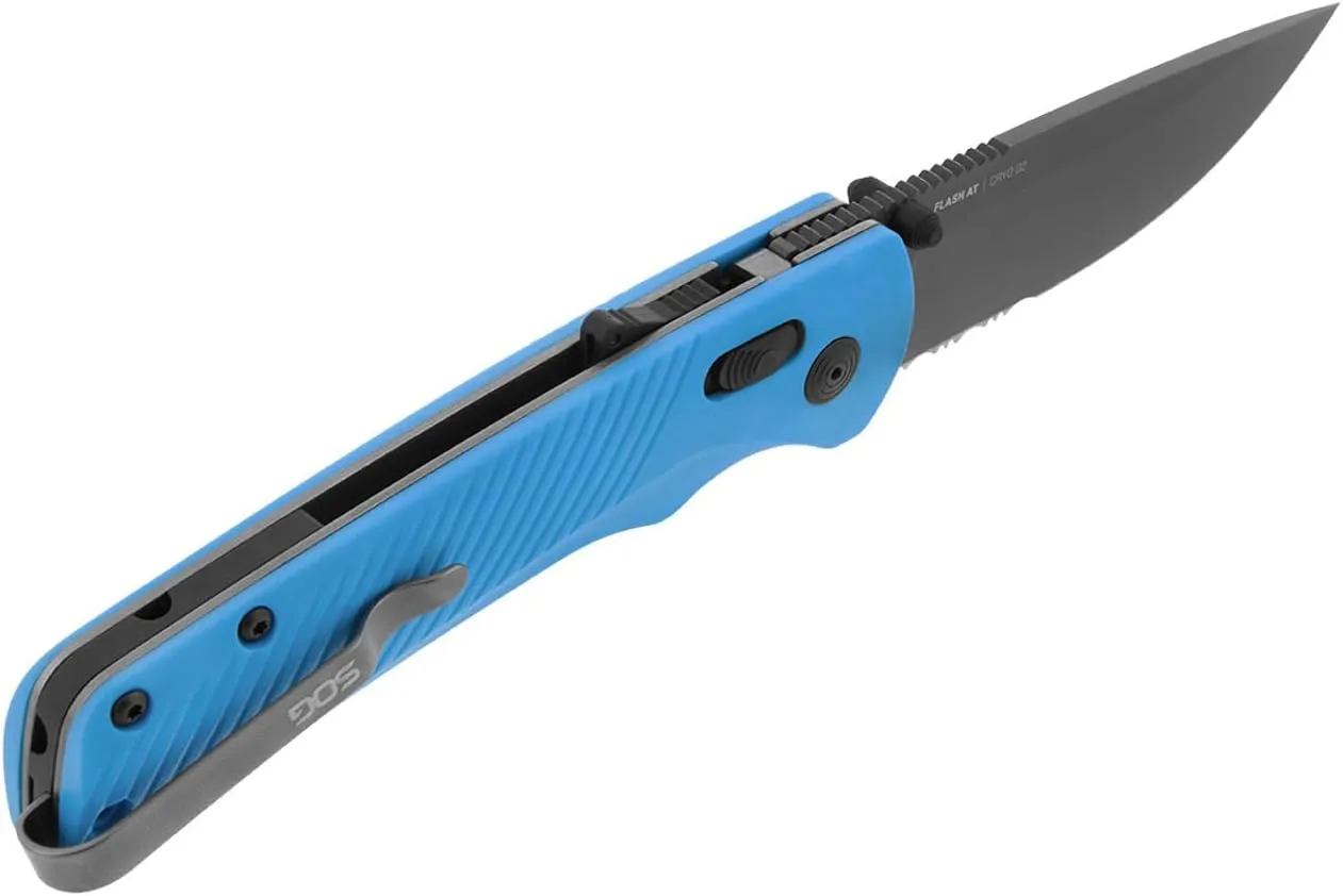 SOG Flash AT Ambidextrous Partially Serrated Folding Pocket Knife D2 Steel