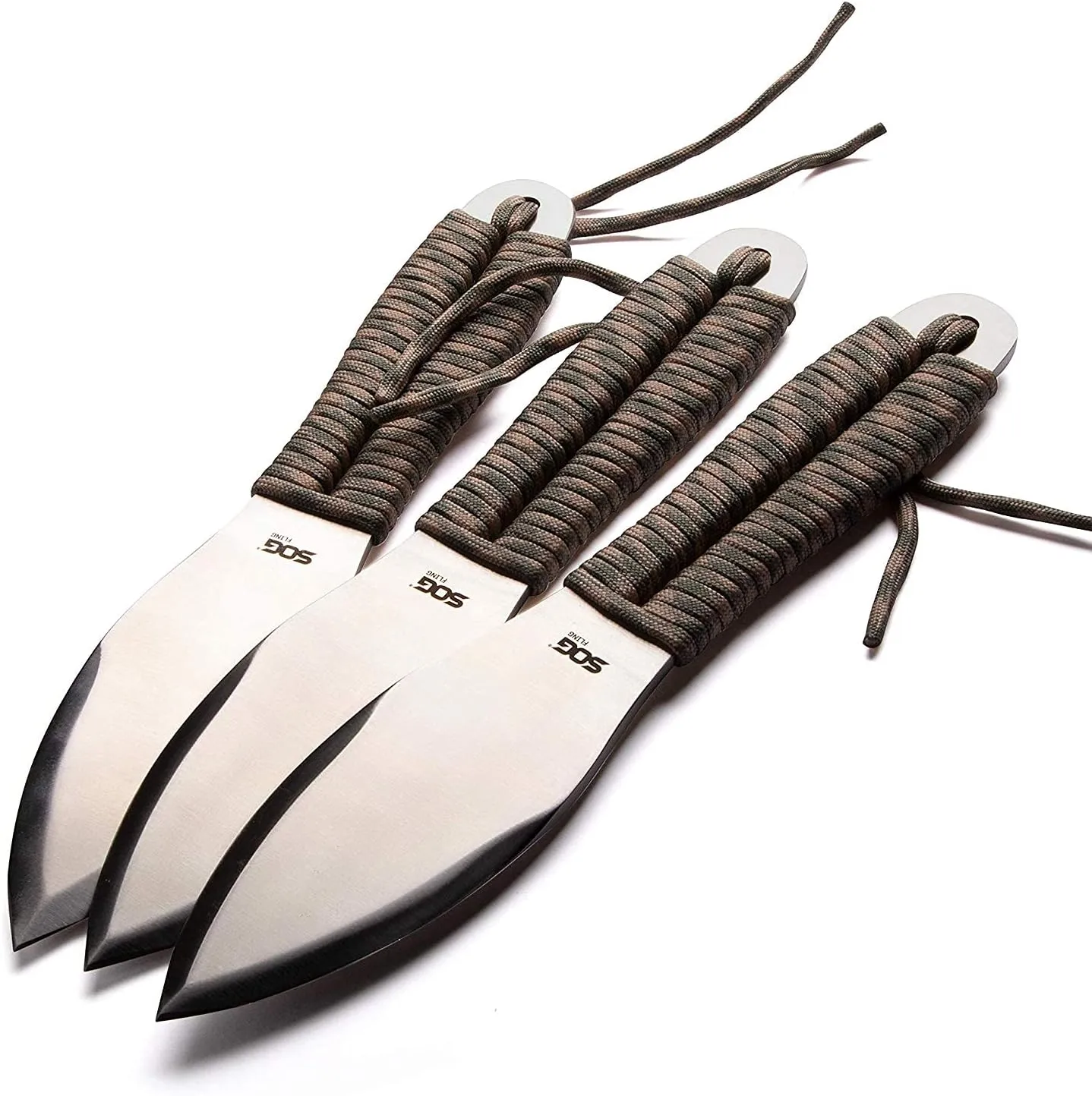 SOG Fling Throwing Knives- 3 Pack Balanced Throwing Knife Set with 2.8 Inch Steel Blades and 7 Feet Paracord Wrapped