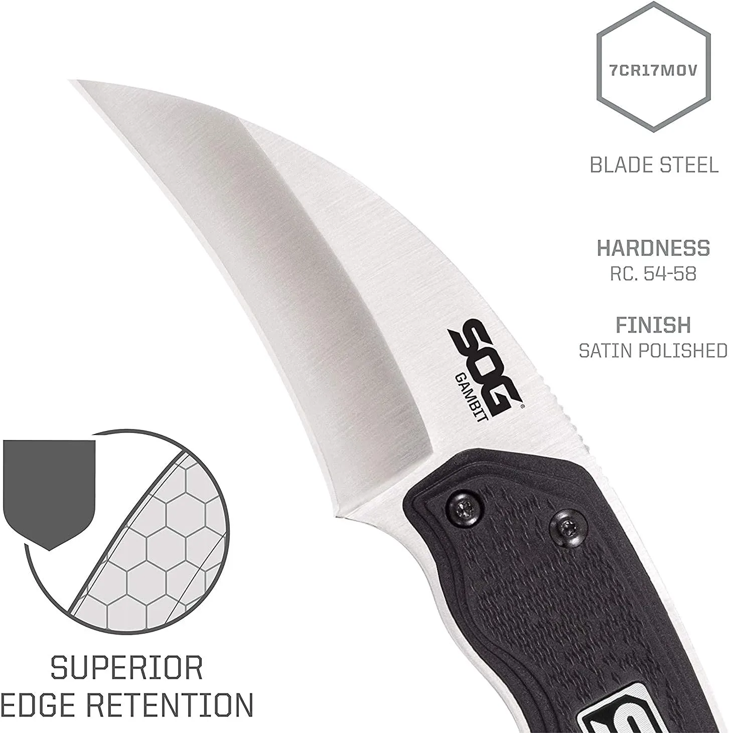 SOG Survival Karambit Knife - Gambit Curved Security Belt Knife, Full Tang Fixed 2.6 Inch Blade withHard Nylon Sheath