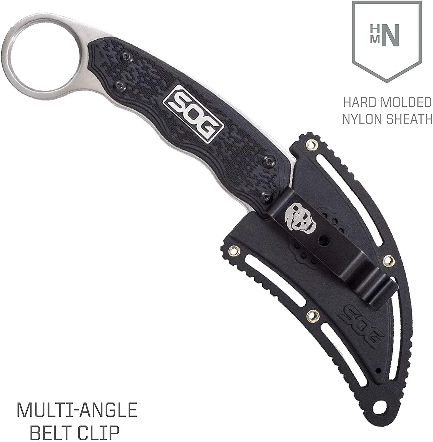 SOG Survival Karambit Knife - Gambit Curved Security Belt Knife, Full Tang Fixed 2.6 Inch Blade withHard Nylon Sheath