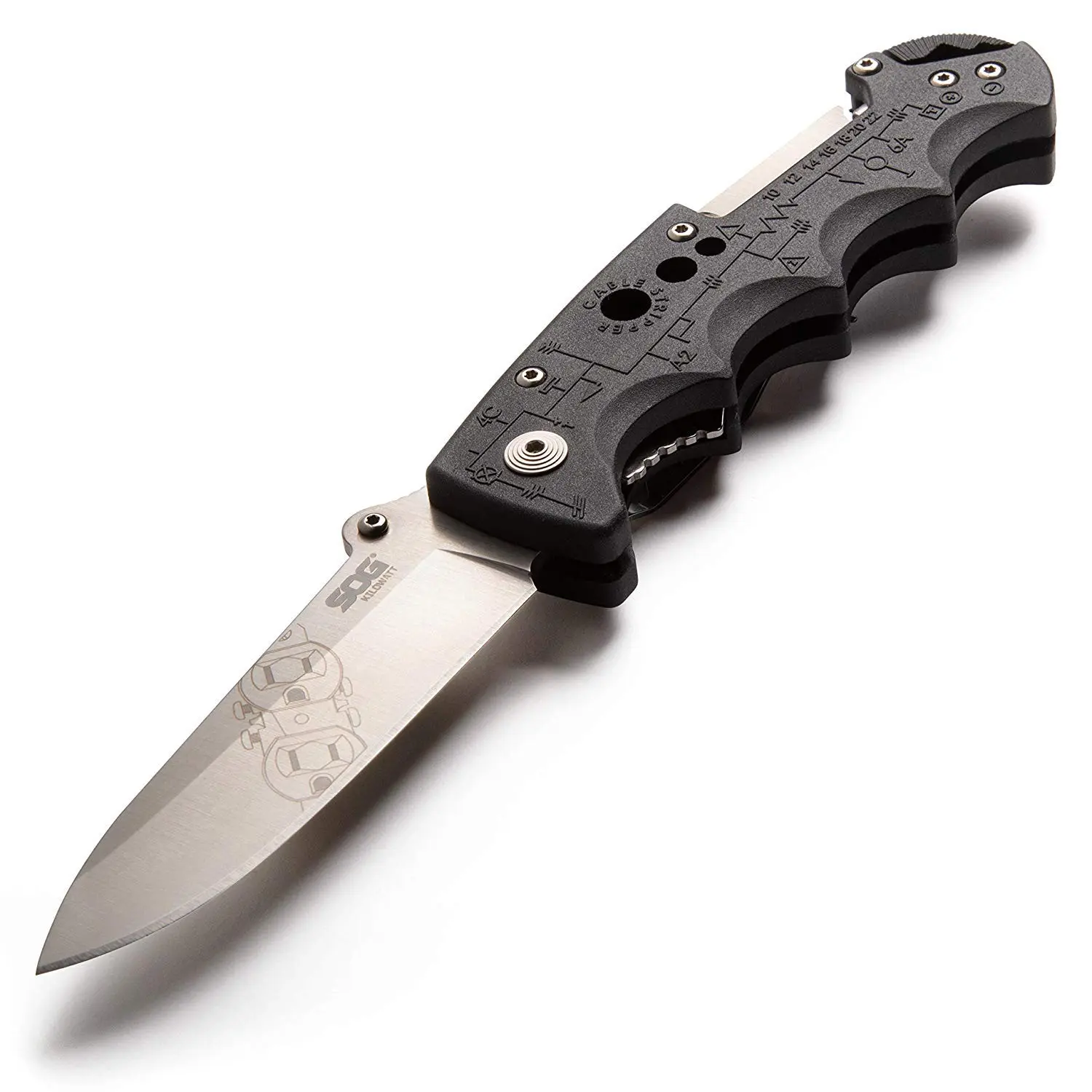 SOG Kilowatt- Electricians Pocket Knife with Wire Stripping Multi-Tool and 3.4 Inch AUS-8 Blade