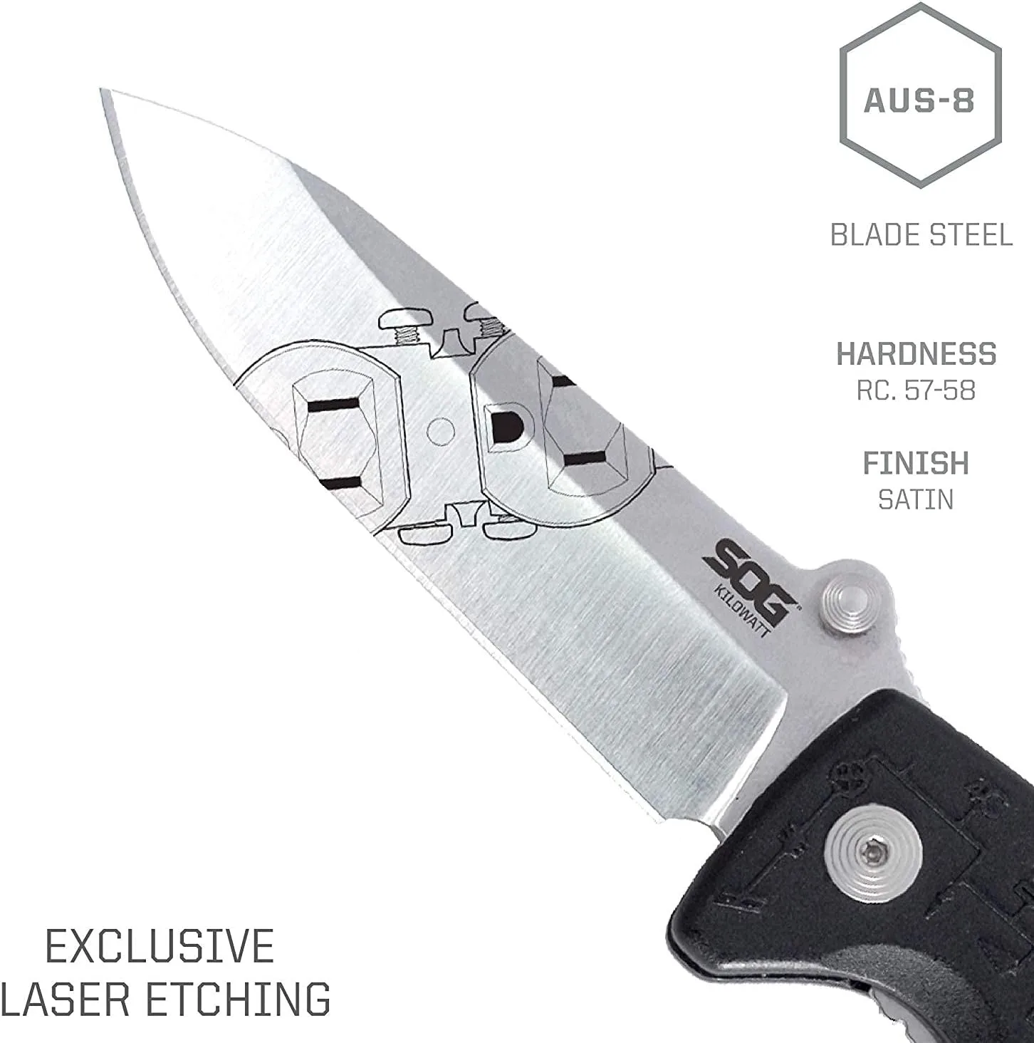 SOG Kilowatt- Electricians Pocket Knife with Wire Stripping Multi-Tool and 3.4 Inch AUS-8 Blade