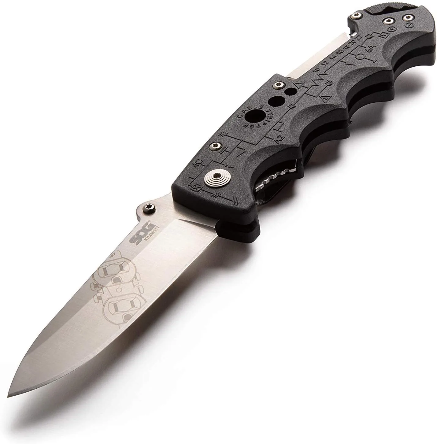 SOG Kilowatt- Electricians Pocket Knife with Wire Stripping Multi-Tool and 3.4 Inch AUS-8 Blade