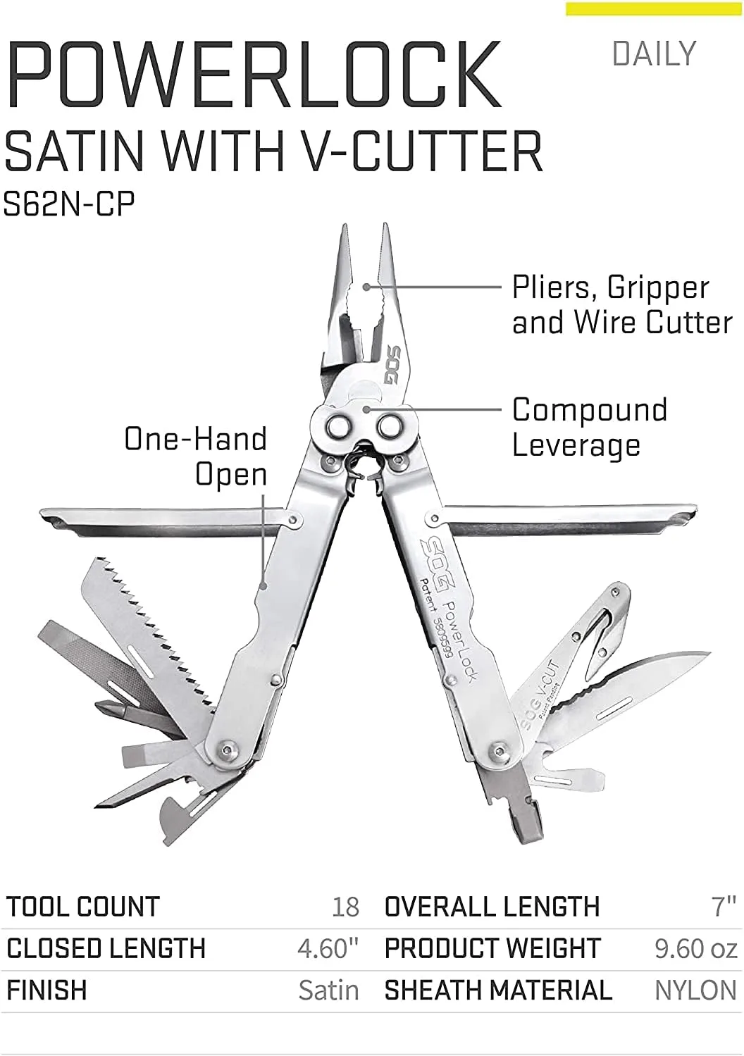 SOG PowerLock w/ V-Cutter Multi-Tool with Nylon Sheath