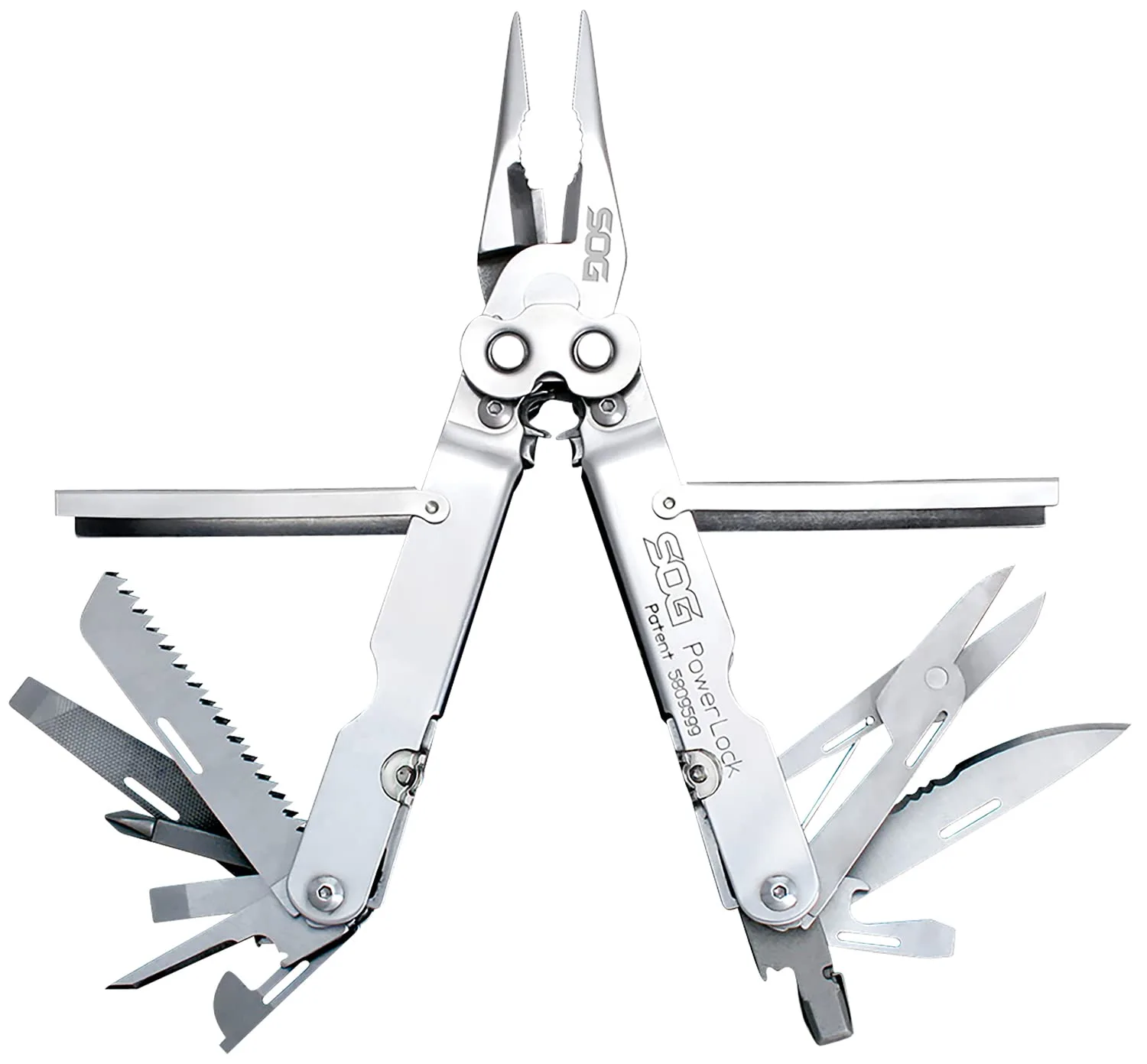 SOG PowerLock, Leather Pouch PowerLock w/scissors - Satin Finished