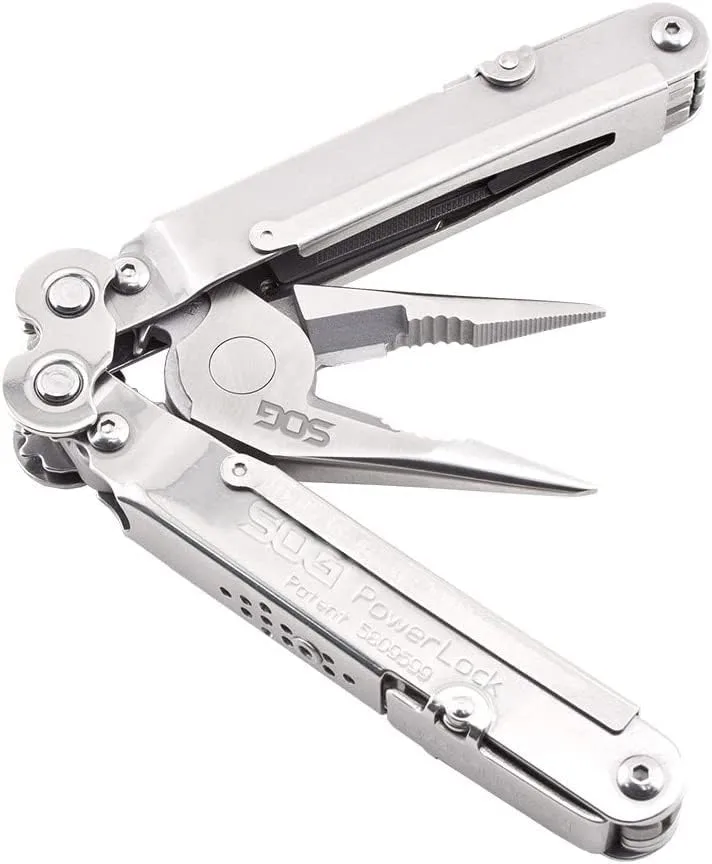 SOG PowerLock, Leather Pouch PowerLock w/scissors - Satin Finished