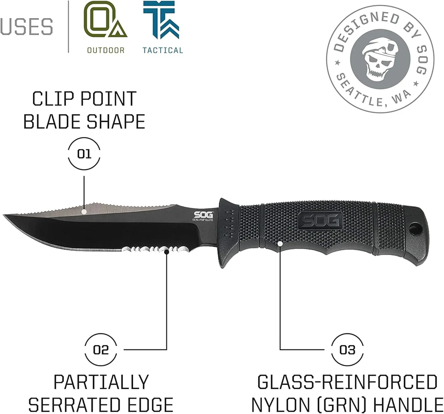 SOG SEAL Pup Elite Fixed Blade Knife with Sheath