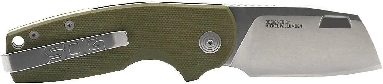 SOG Stout FLK Cleaver Daily Carry Folding Knives | G10 & Steel Handle | CRYO D2 Steel Blade | Short-Blade Frame Lock Folder