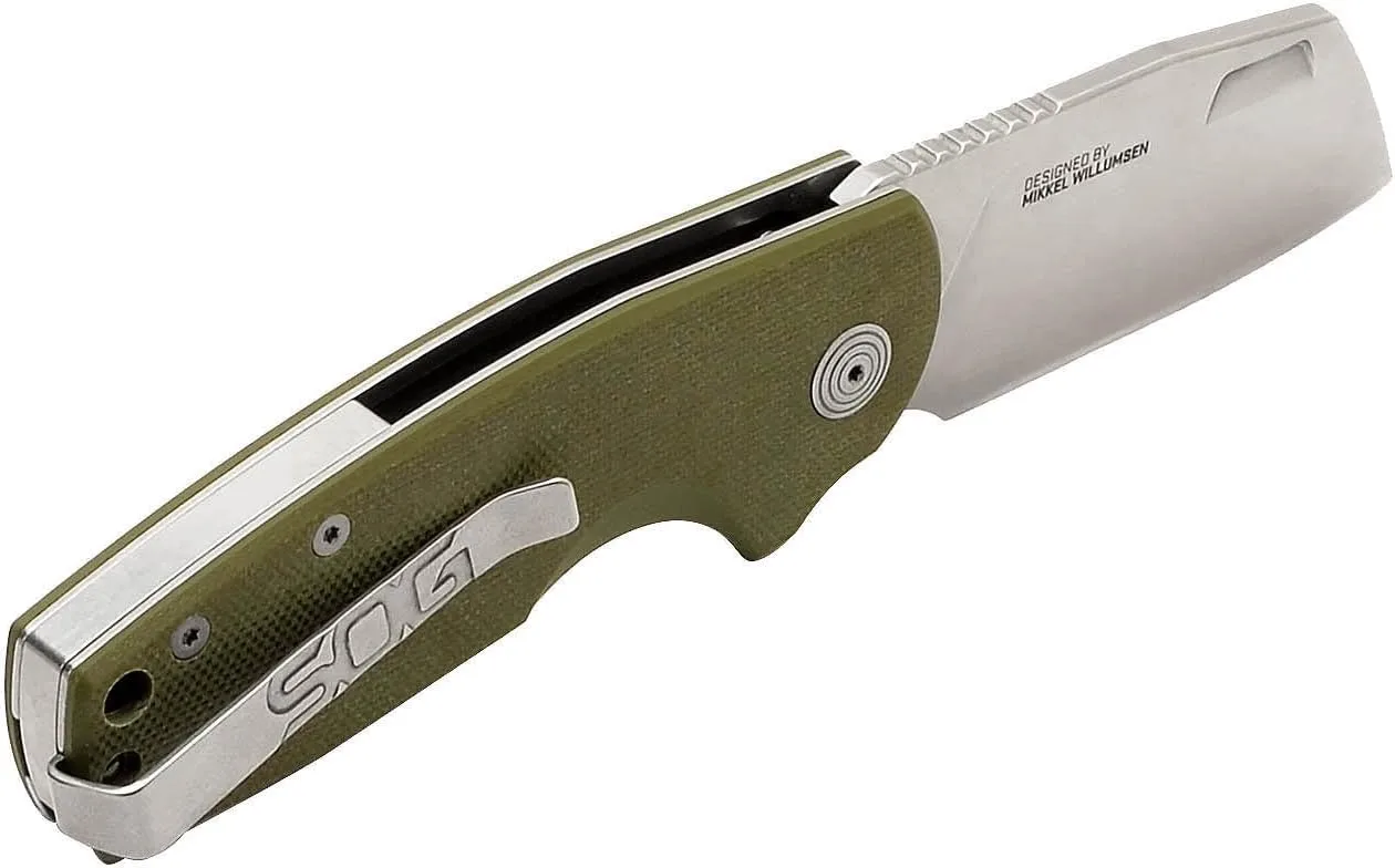 SOG Stout FLK Cleaver Daily Carry Folding Knives | G10 & Steel Handle | CRYO D2 Steel Blade | Short-Blade Frame Lock Folder