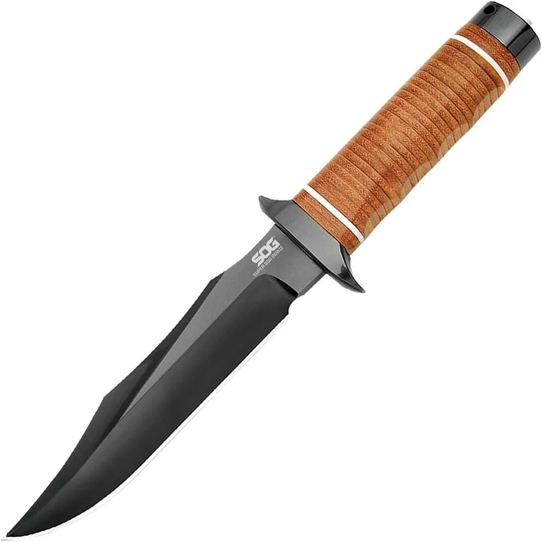 SOG Super Sog Bowie 7-1/2-inch Fixed Blade Professional Tactical Knife, Sculpted Cross Guard, Classic Handle Construction
