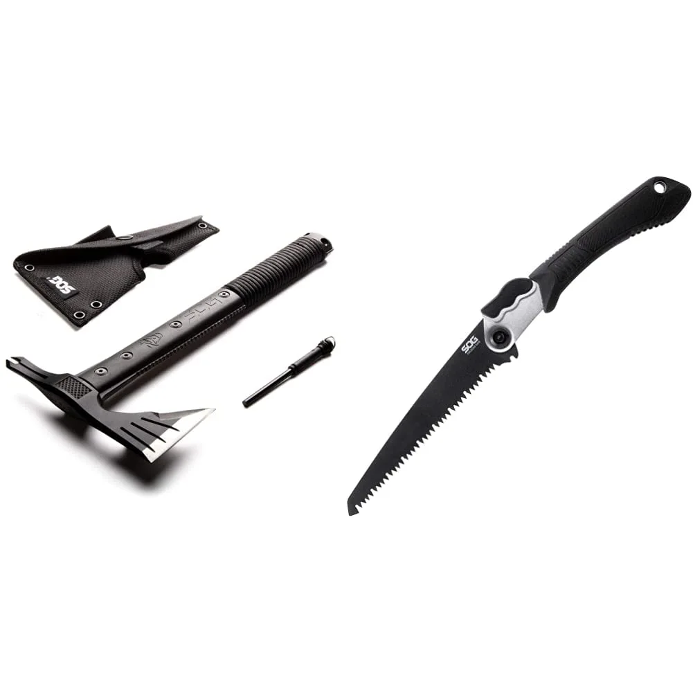 SOG Survival Hawk - Specialty Outdoor Tactical Hatchet, Fire Starter, Nail Puller & Folding Saw - Wood Saw, Hand Saw