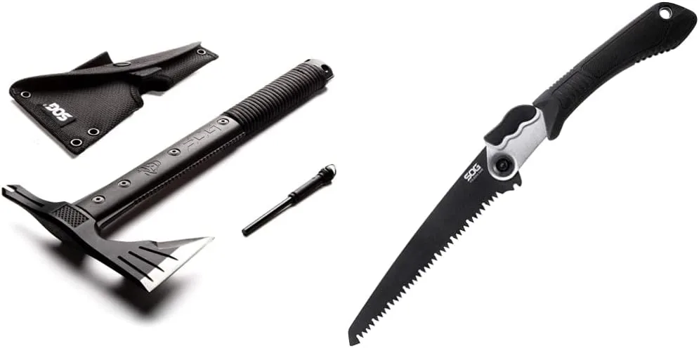 SOG Survival Hawk - Specialty Outdoor Tactical Hatchet, Fire Starter, Nail Puller & Folding Saw - Wood Saw, Hand Saw