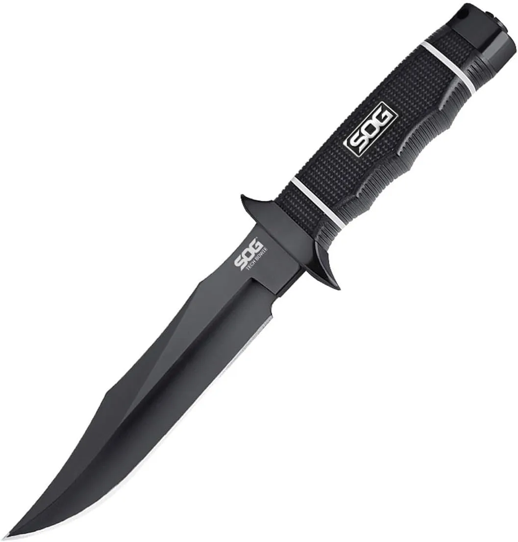 SOG Tech Bowie Fixed Blade Knife for Warfighters & Outdoor Enthusiasts | AUS-8 Steel Blade & Kraton Rubber Handle
