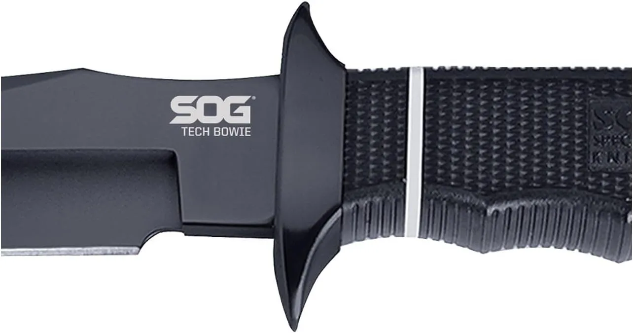 SOG Tech Bowie Fixed Blade Knife for Warfighters & Outdoor Enthusiasts | AUS-8 Steel Blade & Kraton Rubber Handle