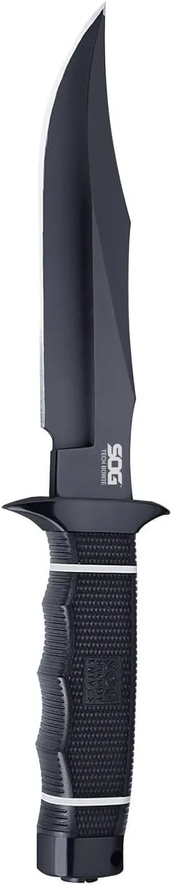 SOG Tech Bowie Fixed Blade Knife for Warfighters & Outdoor Enthusiasts | AUS-8 Steel Blade & Kraton Rubber Handle