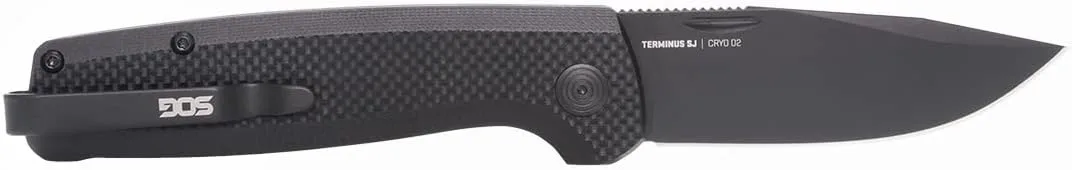 SOG Terminus SJ Daily Ambidextrous Carry Folding Knives with Slip Joint Mechanism | G10 Handle | CRYO D2 Steel Blade Blackout