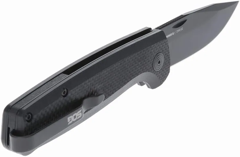 SOG Terminus SJ Daily Ambidextrous Carry Folding Knives with Slip Joint Mechanism | G10 Handle | CRYO D2 Steel Blade Blackout