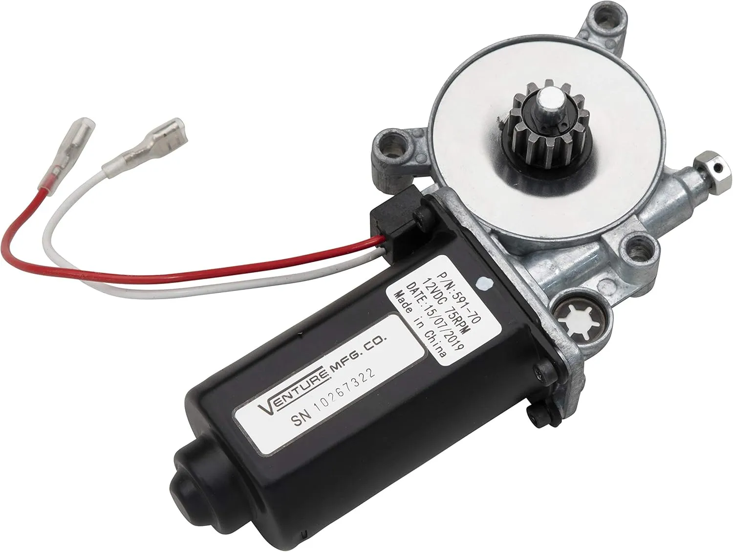 Lippert Replacement Solera Power Awning Motor with Dual Connectors, 12-Volt DC, 75-RPM, Fits Short, Flat or Pitched Awnings on 5th Wheel RVs, Travel Trailers, Motorhomes - 266149
