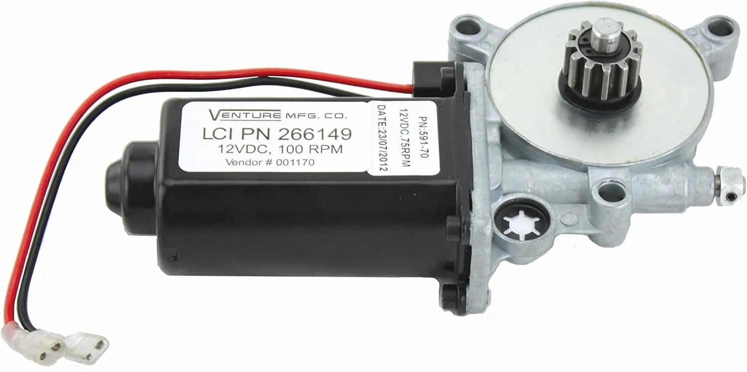 Lippert Replacement Solera Power Awning Motor with Dual Connectors, 12-Volt DC, 75-RPM, Fits Short, Flat or Pitched Awnings on 5th Wheel RVs, Travel Trailers, Motorhomes - 266149
