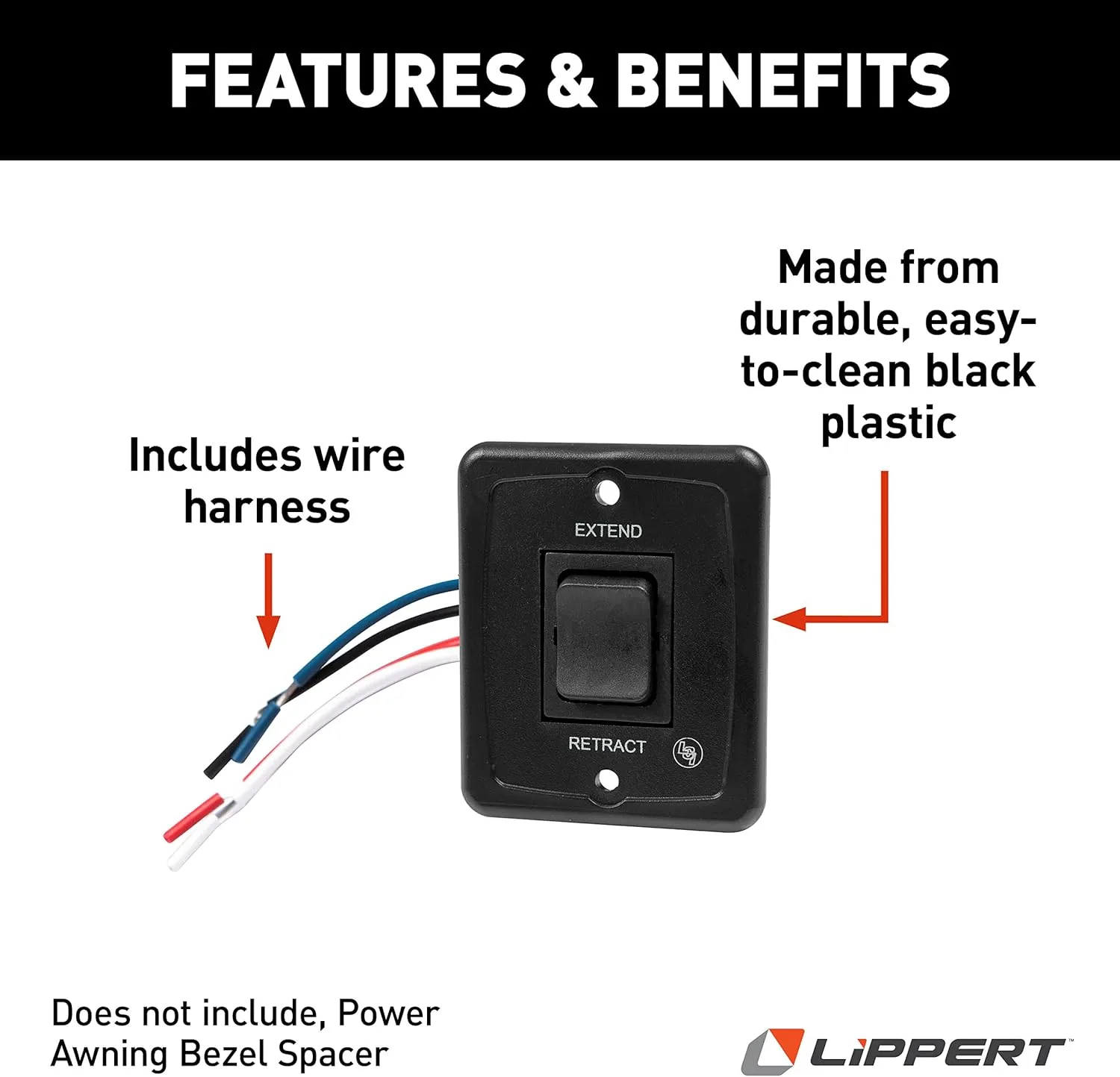 Solera Replacement Power Awning Switch Kit for 5th Wheel RVs, Travel Trailers and Motorhomes Black