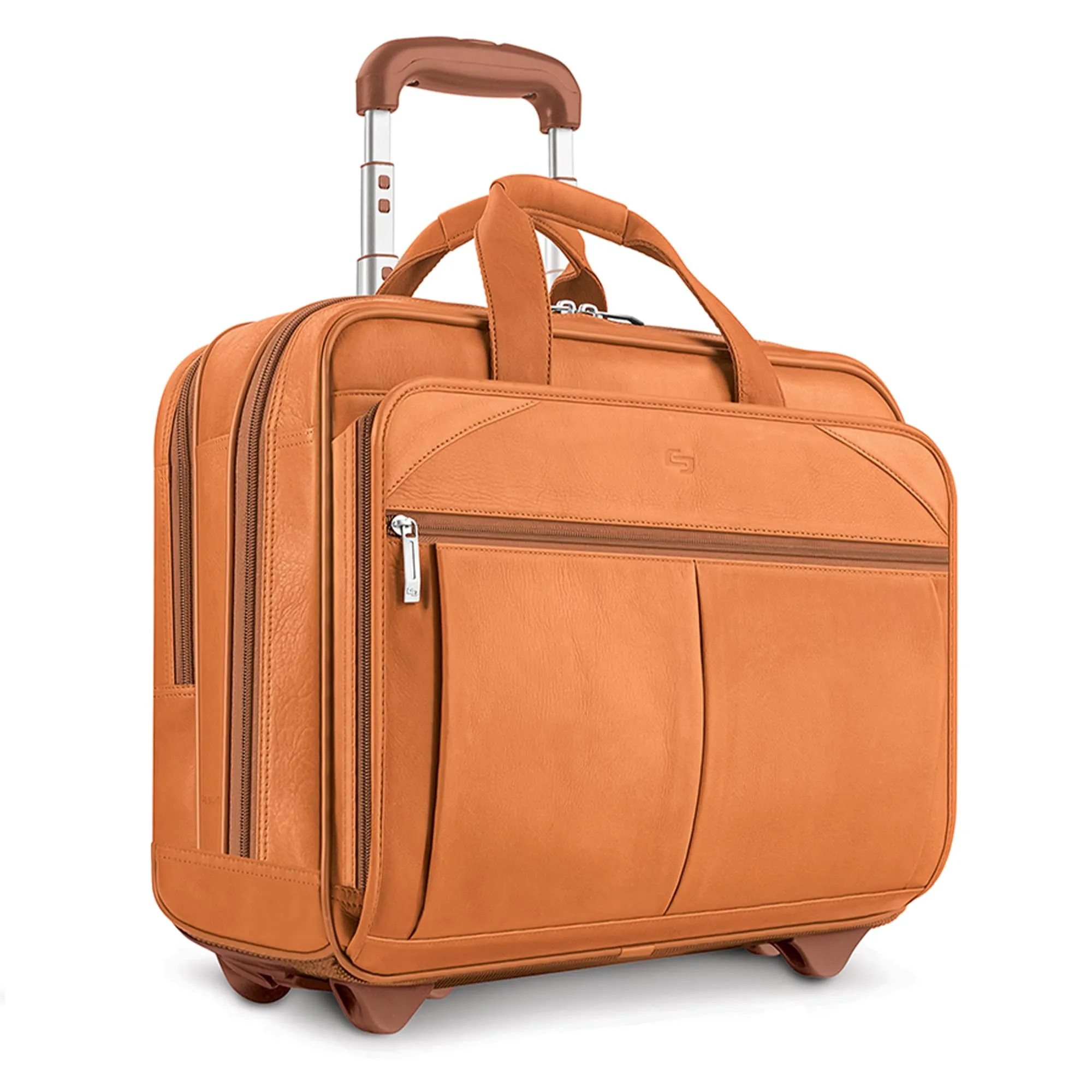 Solo New York Leather Rolling Case with Wheels - Roller Laptop Bag, Wheeled Briefcase for Women & Men