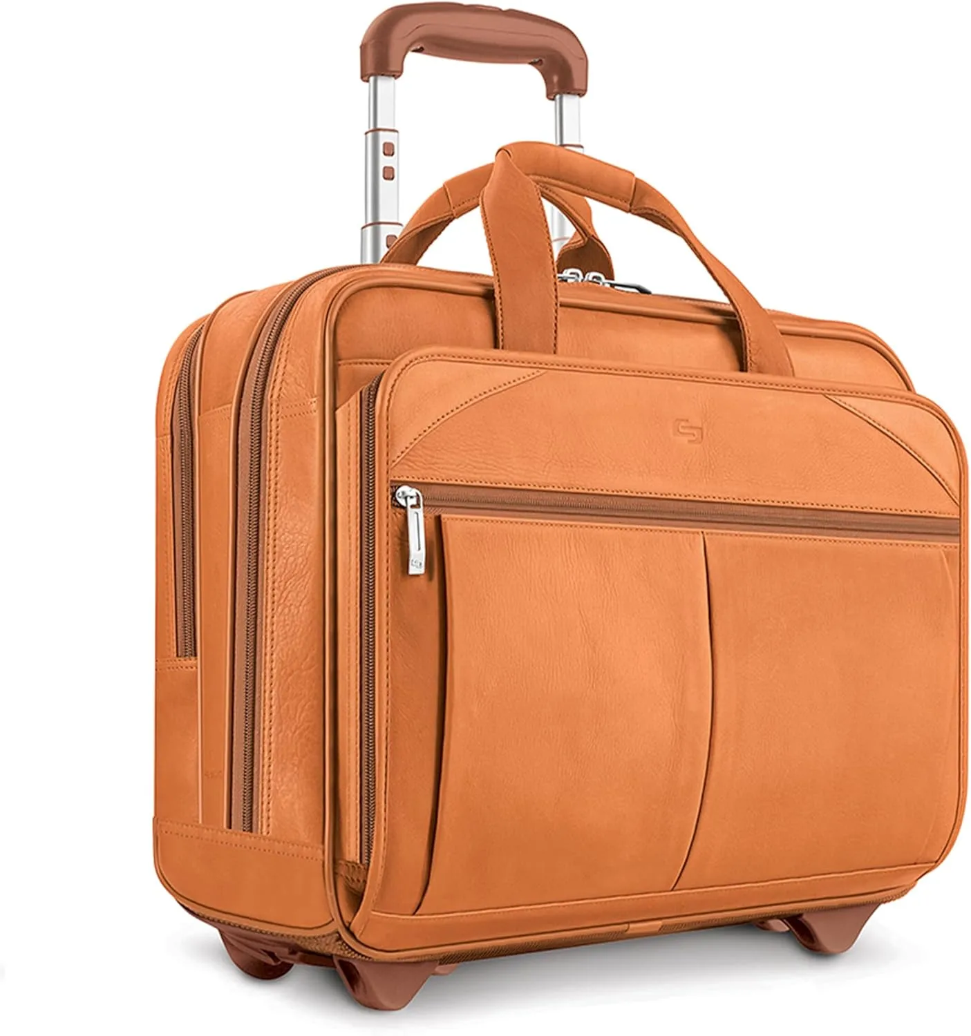 Solo New York Leather Rolling Case with Wheels - Roller Laptop Bag, Wheeled Briefcase for Women & Men
