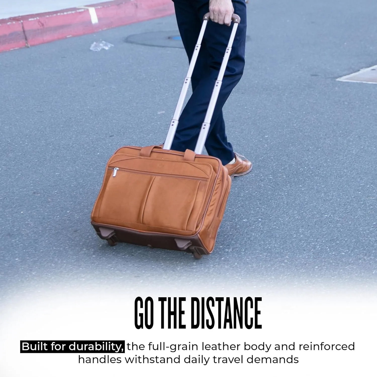 Solo New York Leather Rolling Case with Wheels - Roller Laptop Bag, Wheeled Briefcase for Women & Men